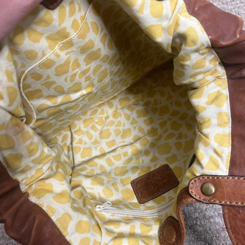 Fossil Blue and Brown Hobo Bag with Leather Straps - Picture 6 of 9